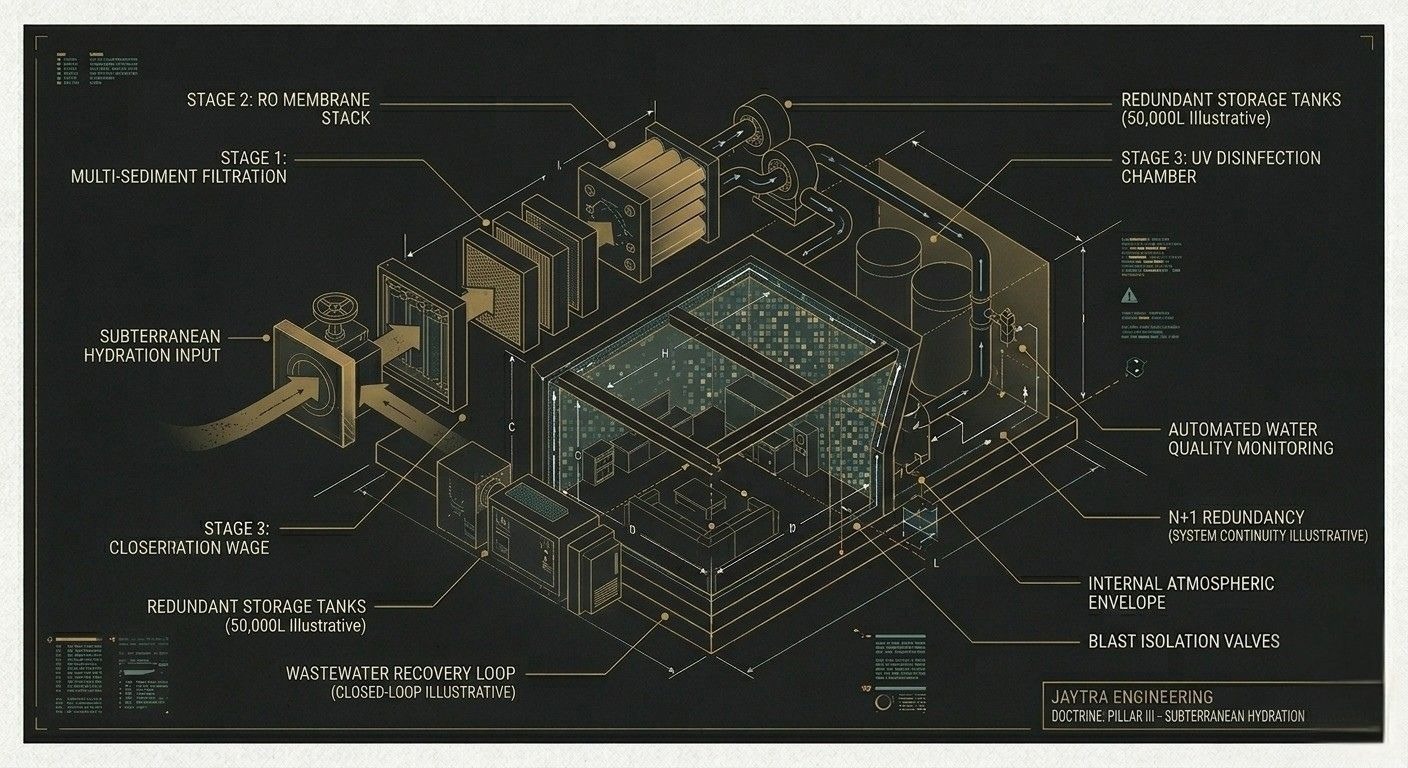 Subterranean hydration and life support blueprint